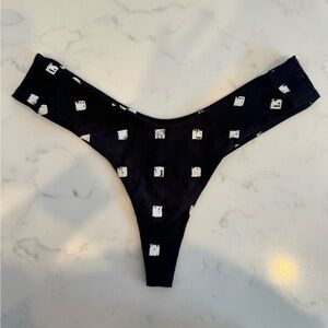 Stone Fox Swim Black and White Thong Bottom l Large